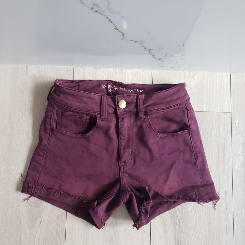 American Eagle Denim Shorts Womens 2 Burgundy Red Casual